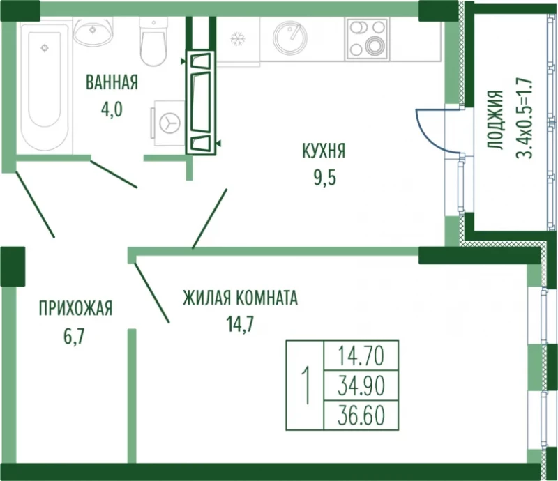 Планировка квартиры 1-комнатная